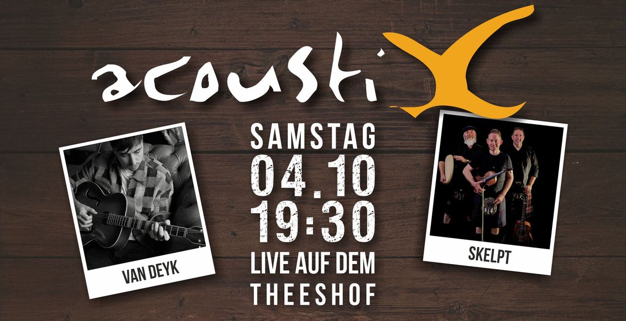 Werbeplakat für ein Konzert mit Van Deyk und Skelpt am 4. Oktober um 19:30 Uhr auf dem Theeshof.