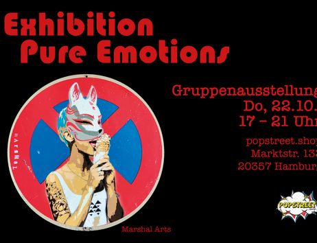 Ausstellung Pure Emotions der Galerie popstreet.shop mit Spraypainting von Marshal Arts auf einem Verkehrsschild, das eine Frau mit Gesichtsmaske zeigt, die ein Eis isst.