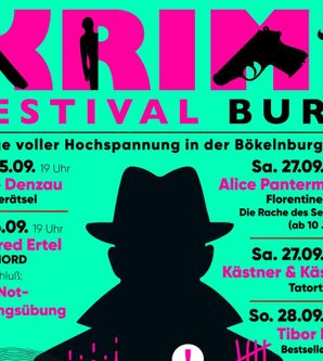 Plakat für das Krimi Festival Burg mit Terminen und Autoren.