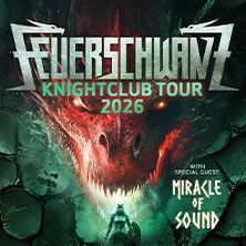 Poster der FEUERSCHWANZ Knightclub Tour 2026 mit einem Drachenmotiv.
