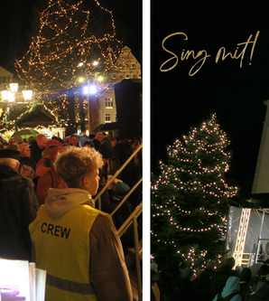 Viele Menschen vor dem Lüneburger Rathaus, die mitsingen oder zuhören, sich einstimmen möchten auf die Weihnachtszeit