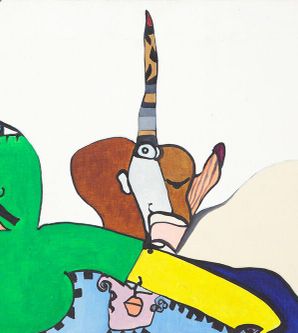 Auf dem Bild sind abstrakte Elemente von Menschen, die sich aneinanderfügen, abgebildet, z. B. Gesichter, Hände, Ohren. Diese bunten Elemente sind vor einem weißem Hintergrund.