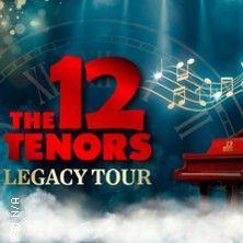 Plakat der 12 Tenors Legacy Tour mit rotem Klavier und Noten.