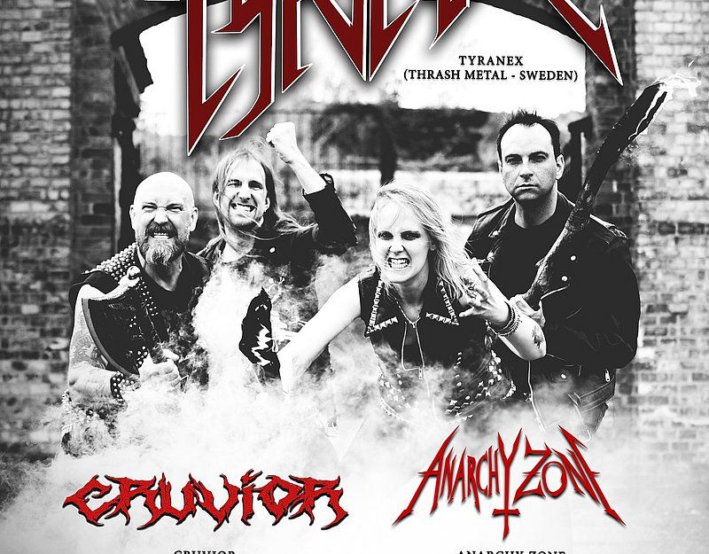 Plakat für ein Thrash-Metal-Konzert mit den Bands Tyranex, Cruvior und Anarchy Zone.