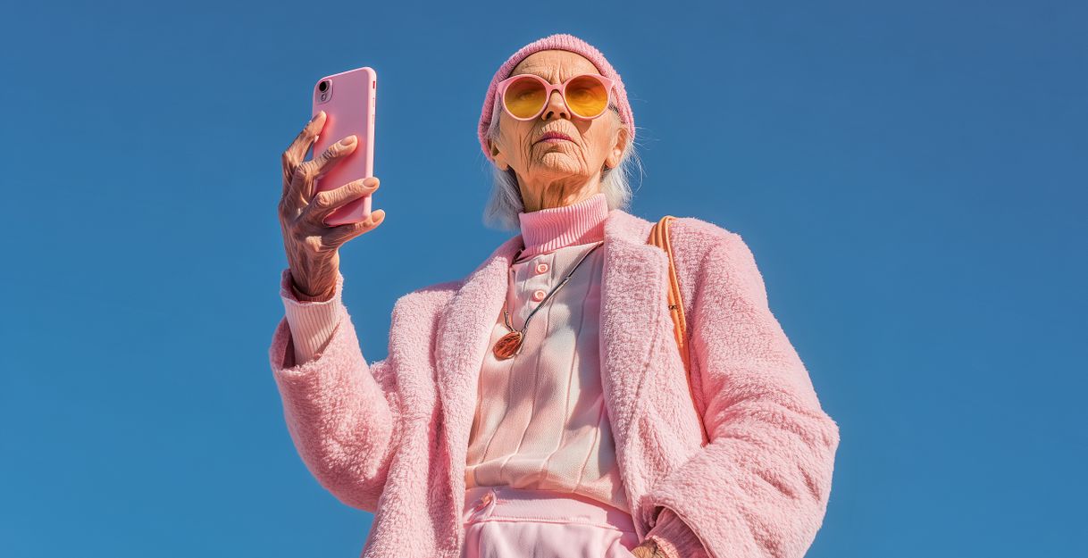 Stylische alte Dame mit Smartphone