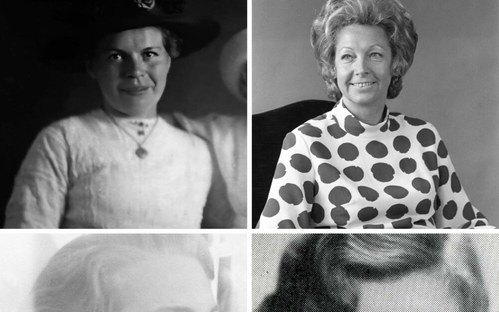Vier schwarz-weiß-Fotos bilden zusammen ein Quadrat. Auf jedem Foto ist ein Portrait einer Frau zu sehen. Alle Frauen schauen freundlich. Die Fotoqualitäten sind unterschiedlich gut.