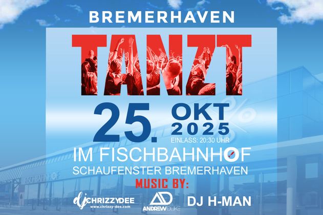 Veranstaltungsplakat für 'Bremerhaven TANZT' am 25. Oktober 2025 im Fischbahnhof Bremerhaven.