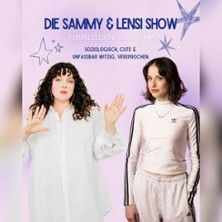 Zwei Frauen posieren vor einem lila Hintergrund mit dem Titel 'Die Sammy & Lensi Show'.