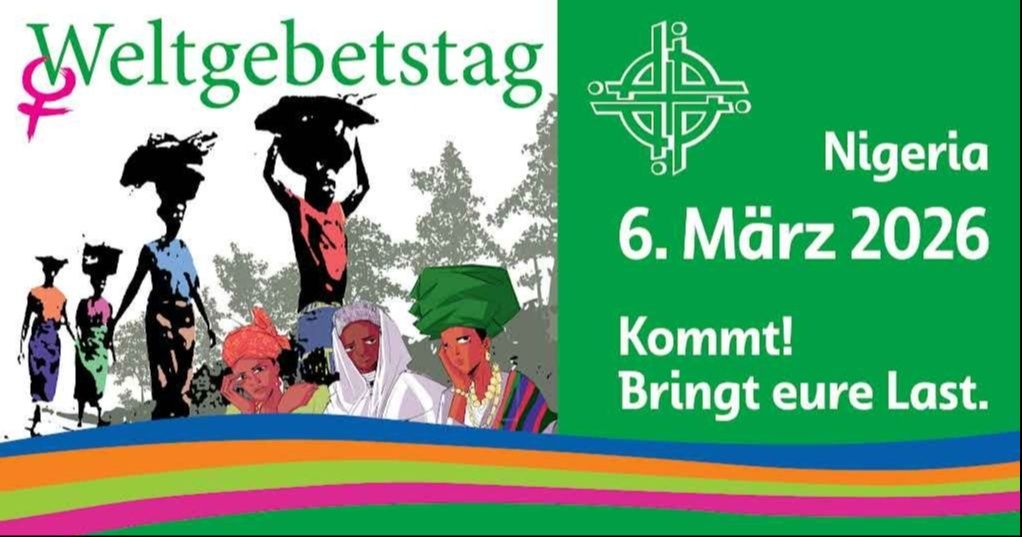 Plakat für den Weltgebetstag 2026 mit dem Thema Nigeria, zeigt Frauen in traditionellen Gewändern und das Datum 6. März 2026.