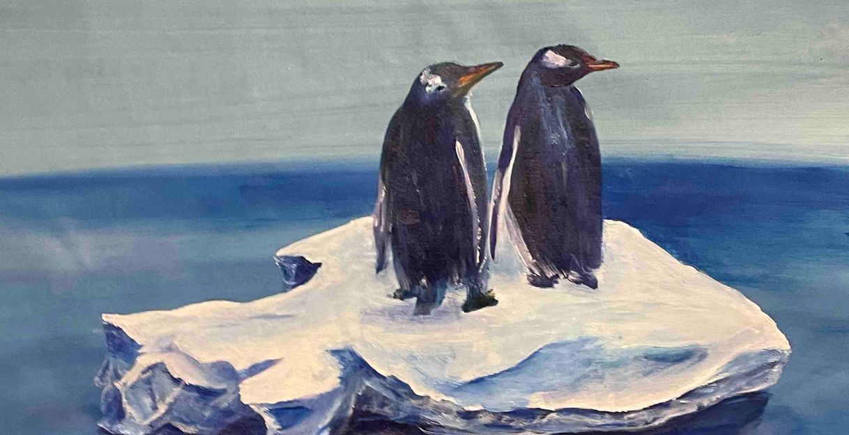 Aquarell von zwei Pinguinen auf einer Eisscholle