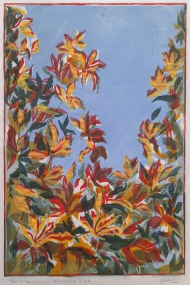 Blick in den Himmel 2, Farbholzschnitt von 5 Platten. 2024, 70 x 50 cm, © Hellmut Martensen