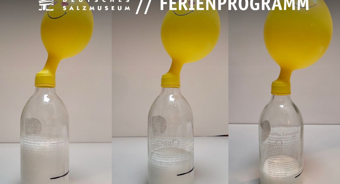 Experiment mit einer Flasche, deren Öffnung mit einem Luftballon abgeschlossen ist und der sich aufbläst.