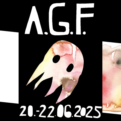 Im Zentrum des Bildes ist ein bunter Geist zu sehen. Über dem Geist steht A.G.F. (Avantgarde Festival). Unten im Bild steht das Datum: 21.-22. Juni 2025, © JMCCV