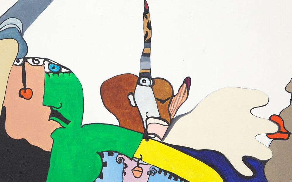 Auf dem Bild sind abstrakte Elemente von Menschen, die sich aneinanderfügen, abgebildet, z. B. Gesichter, Hände, Ohren. Diese bunten Elemente sind vor einem weißem Hintergrund.