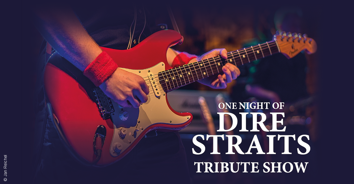 Gitarrist spielt E-Gitarre bei einer Tribute-Show für Dire Straits.