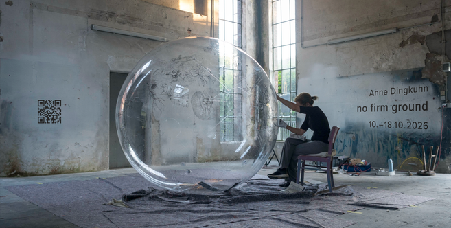 Einladung zu no firm ground. Zeichnung auf der bubble