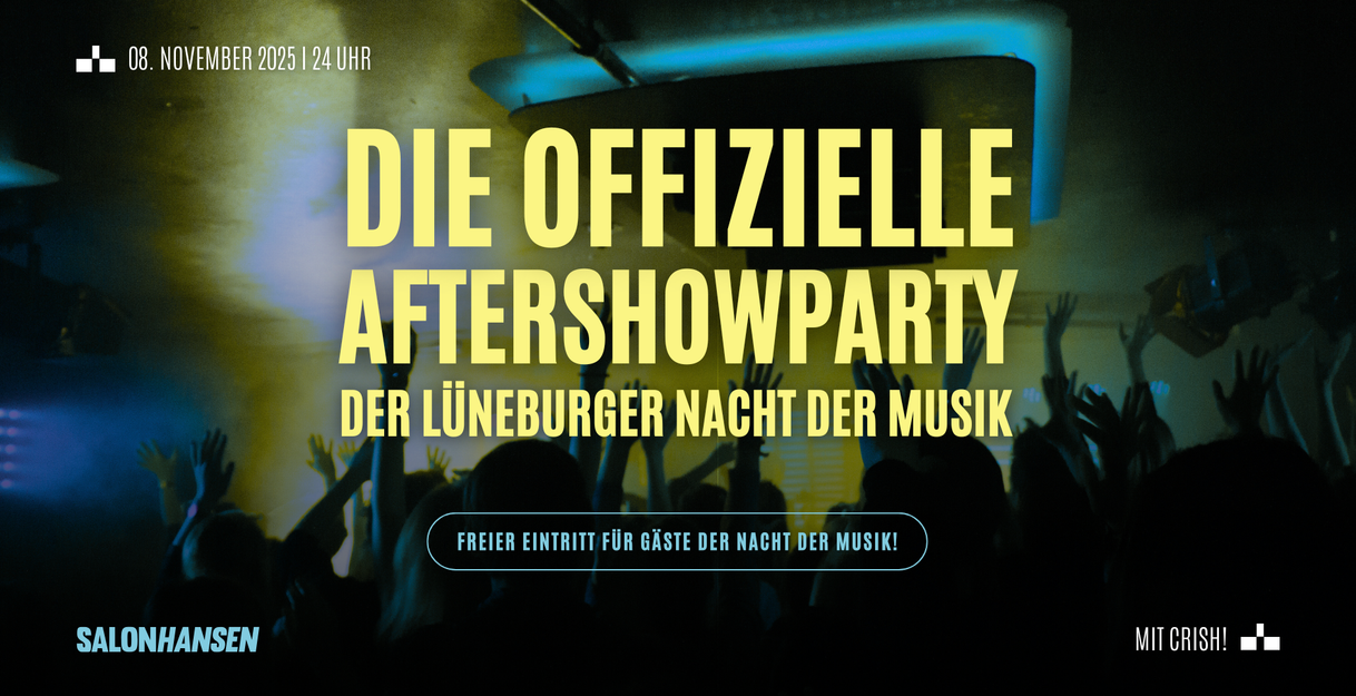 Gelbe Schrift vor tanzender Menge