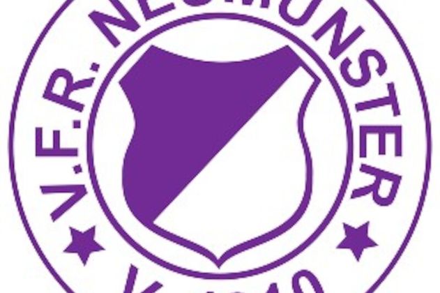 Logo des VFR Neumünster mit lila Schild und Schriftzug.