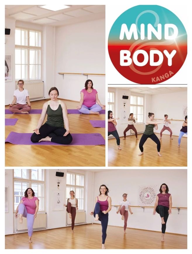 Frauen in einem Fitnessstudio machen Yoga und Fitnessübungen auf Matten.