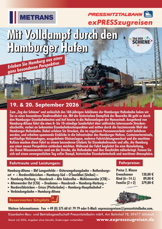 Plakat für die Sonderfahrten am 19. und 20. September