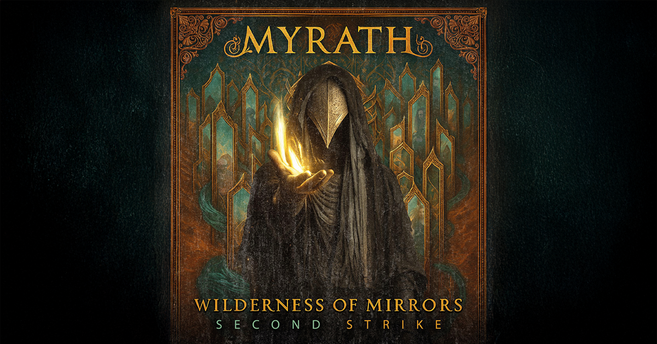Albumcover von Myrath mit einer mystischen Figur in einem Kapuzenumhang, die eine leuchtende Kugel hält.
