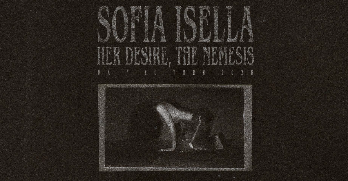 Poster für Sofia Isellas Tour 2026 mit dem Titel 'Her Desire, The Nemesis'.