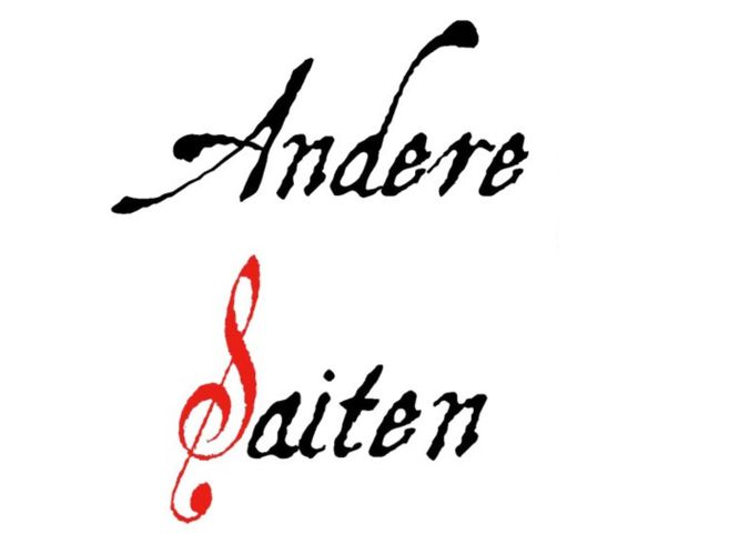 Schriftzug 'Andere Saiten' in künstlerischer Schrift, das 'S' in Form eines Violinschlüssels.
