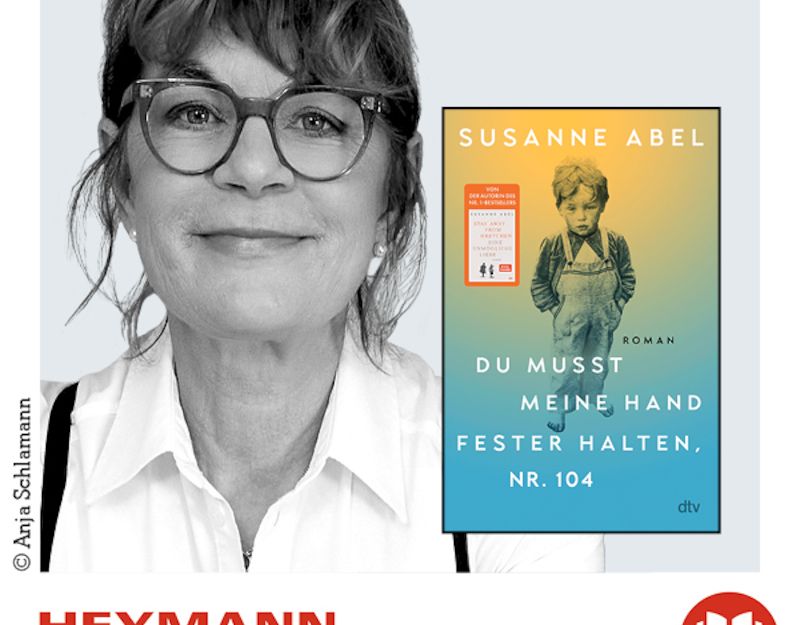 Porträt einer Frau neben einem Buchcover von Susanne Abel.