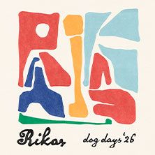 Buntes abstraktes Design mit dem Text 'Rikas dog days '26'.