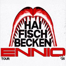 Grafik mit Haifischgebiss und Text 'Haifischbecken Ennio Tour '26'.
