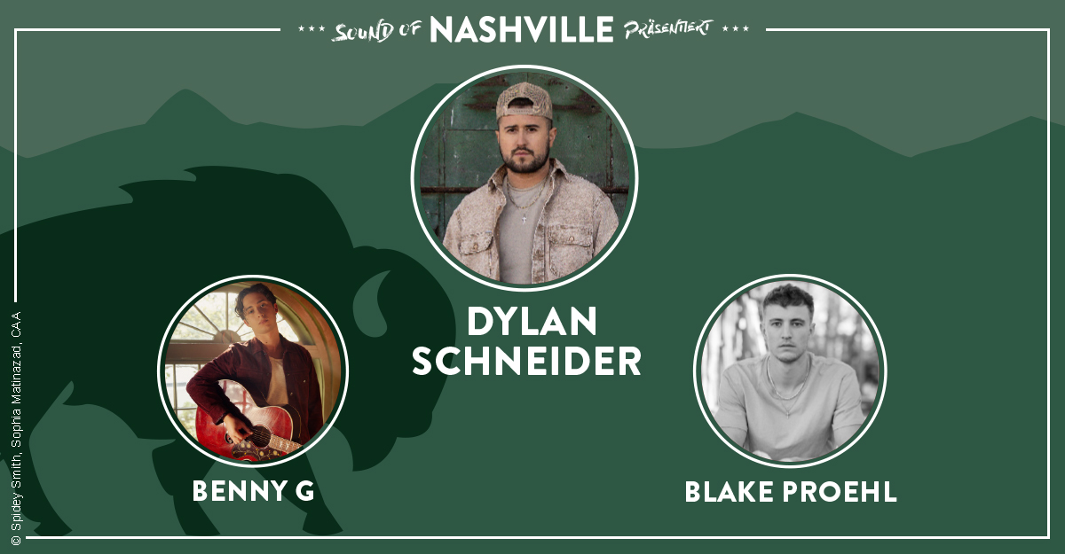 Promotional image for Sound of Nashville featuring Dylan Schneider, Benny G, and Blake Proehl.