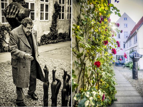 Günter Grass neben seiner Skulptur 7 Vögel, © Thorsten Wulff