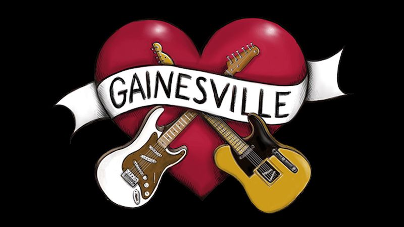 Logo der Band Gainesville mit zwei Gitarren vor einem roten Herz.