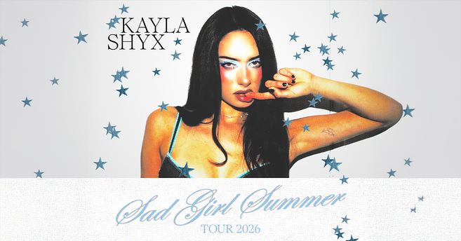 Poster der Sad Girl Summer Tour 2026 von Kayla Shyx mit Sternen und einem Porträt der Künstlerin.