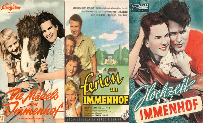 Drei Filmplakate der Immenhof-Filmreihe nebeneinander.