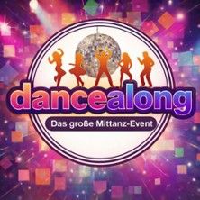 Logo des Events 'Dancealong' mit tanzenden Silhouetten und einer Discokugel im Hintergrund.