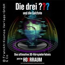 Cover des Hörspiels 'Die drei ??? und die Salztote' mit einem Lautsprecher und bunten Schallwellen.