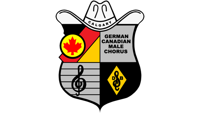 Wappen des German Canadian Male Chorus aus Calgary mit Notenschlüssel und Ahornblatt.