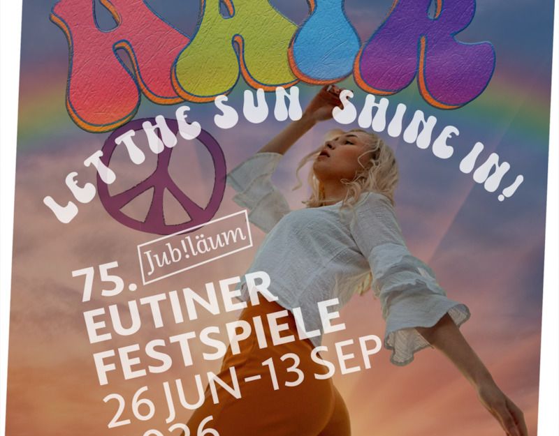 Plakat für die 75. Eutiner Festspiele 2026 mit dem Musical HAIR.