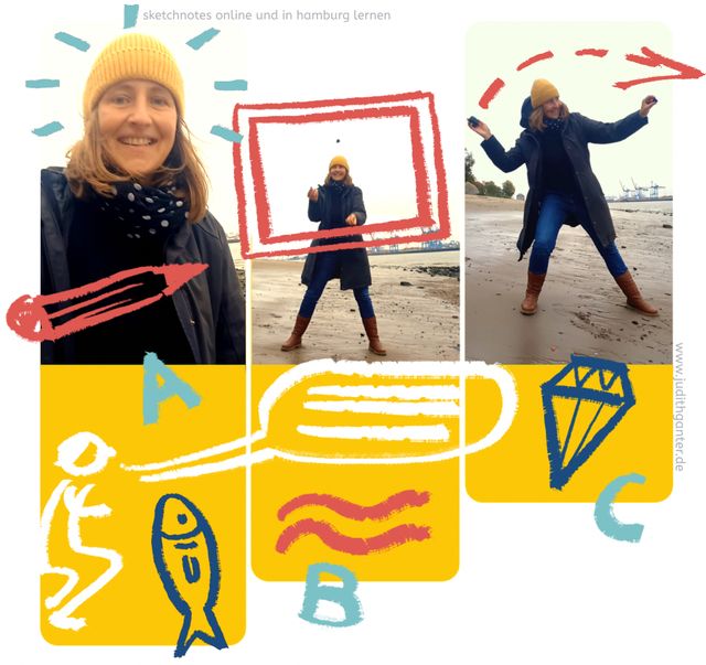 Die Illustratorin- und Sketchnote-Trainerin Judith Ganer an der Elbe, in Hamburg