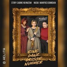 Drei Frauen posieren in einem goldenen Bilderrahmen, eine hält ein Gewehr. Oben stehen die Namen Sabine Nehmzow und Manfred Domidian.