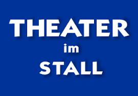 Logo des Theaters im Stall auf blauem Hintergrund.