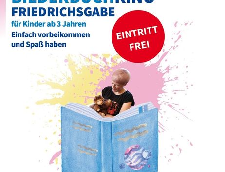 Plakat für das Bilderbuchkino in Friedrichsgabe mit Informationen zu Terminen und freiem Eintritt.