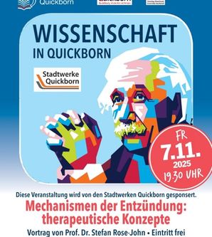 Plakat "Wissenschaft in Quickborn: Illustration von Albert Einstein in bunt