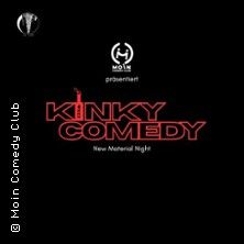 Logo der Veranstaltung 'Kinky Comedy - New Material Night' auf schwarzem Hintergrund.