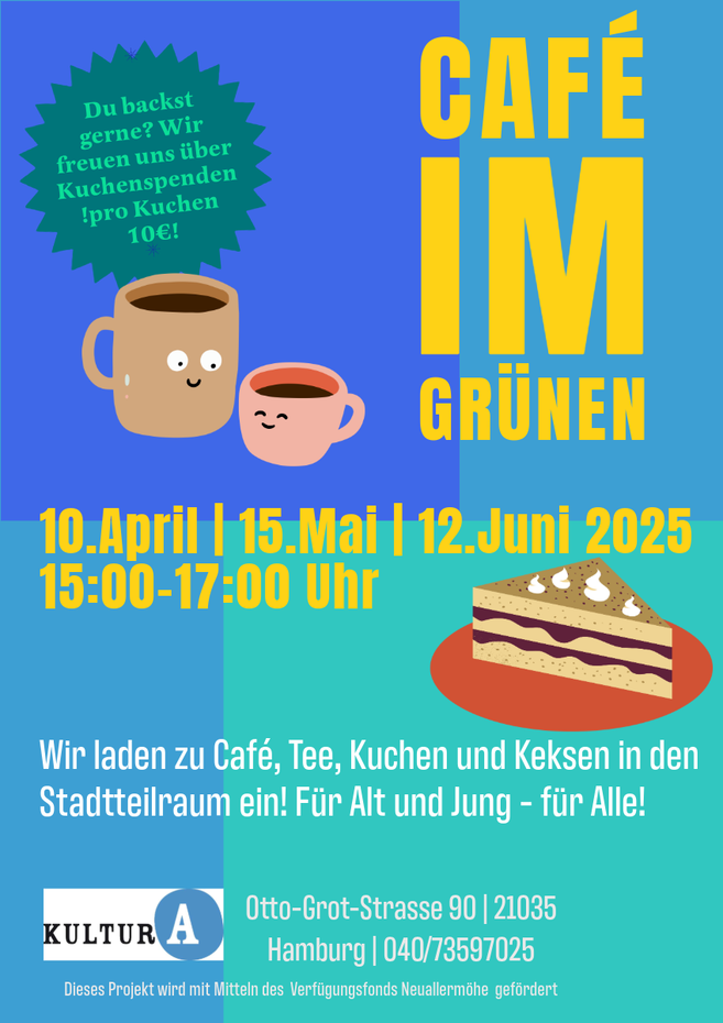 Plakat mit zwei Tassen und Kuchen