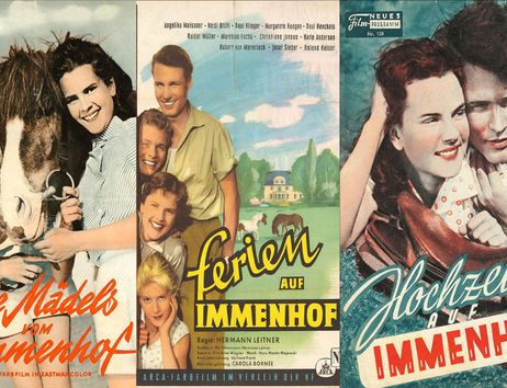 Drei Filmplakate der Immenhof-Filmreihe nebeneinander.