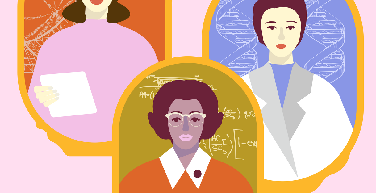 Grafik mit gezeichneten Porträts von drei Frauen