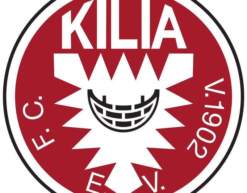 Logo des FC Kilia Kiel mit rotem Hintergrund und weißem Schriftzug.