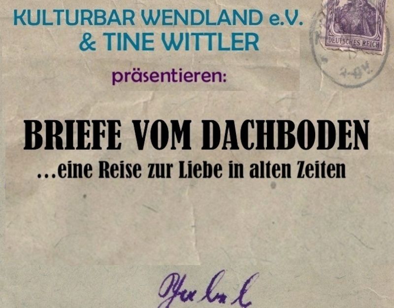 Plakat für eine Veranstaltung mit dem Titel 'Briefe vom Dachboden'.